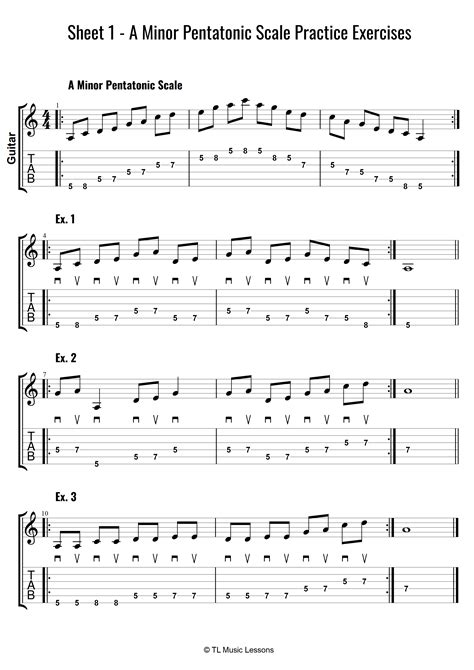 Sheet 1 - A Minor Pentatonic Scale Practice Exercises Grade 1-2 - Learn Guitar For Free