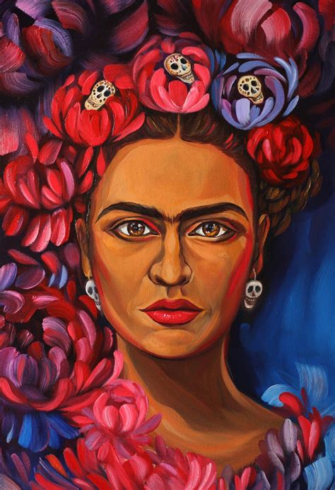 Frida Kahlo Frida Peony oil art Canvas wall art Portrait | Etsy