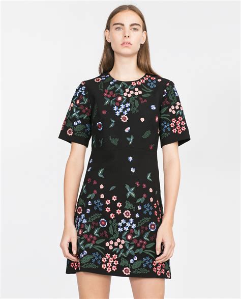 Zara Embroidered Dress in Black | Lyst