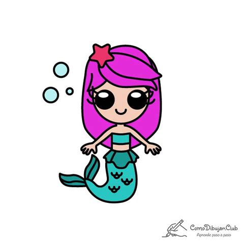 Cómo dibujar una Sirena Kawaii | COMODIBUJAR.CLUB