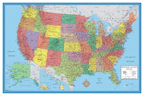 24x36 United States, USA Classic Elite Wall Map Mural Poster - Walmart.com