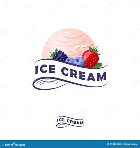 Ice Cream Logo. Letters on a Ribbon and One Scoop of Ice Cream with ...