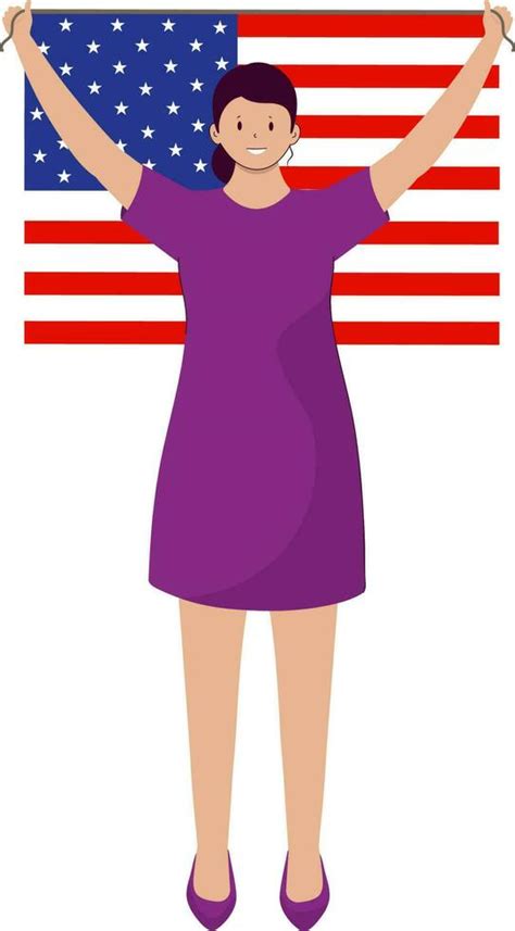 Illustration Of Cheerful Girl Holding American Flag. 24153736 Vector Art at Vecteezy