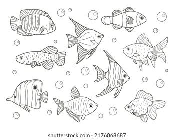 Printable Fish Outline Coloring Pages Stock Vector (Royalty Free ...