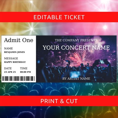 Editable Concert Ticket Template, Event Ticket, Printable Surprise Ticket, Gift Ticket, Birthday ...