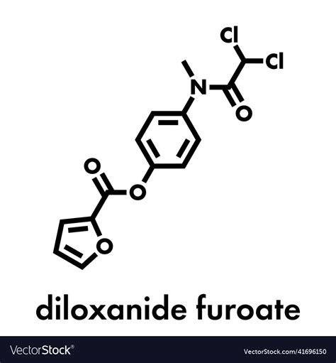 Diloxanide furoate amoebiasis drug molecule used Vector Image