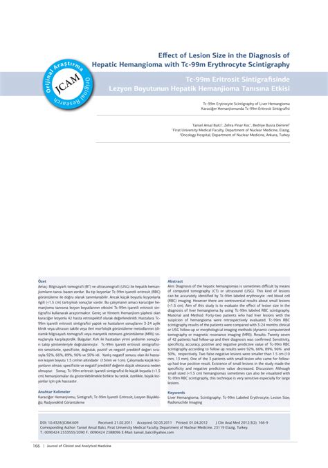 (PDF) Effect of Lesion Size in the Diagnosis of Hepatic Hemangioma with Tc-99m Erythrocyte ...