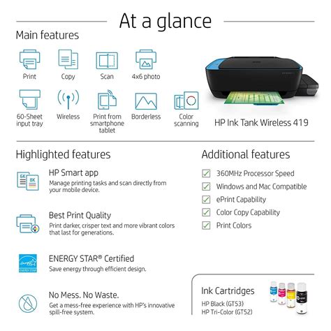 HP 419 All-in-One Wireless Ink Tank Color Printer with Voice-Activated Printing, Multifunctional ...