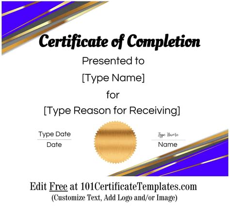 Free Certificate of Completion | Customize Online then Print