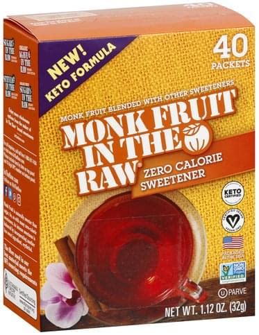 Monk Fruit In The Raw Zero Calorie, Packets Sweetener - 40 ea, Nutrition Information | Innit