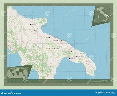 Apulia, Italy. OSM. Labelled Points of Cities Stock Illustration ...