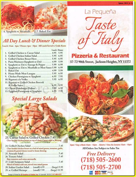 Taste of Italy Restaurant in Queens / Menus & Photos