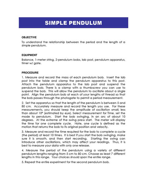 Simple Pendulum Lab Report | Lab Reports Physics | Docsity