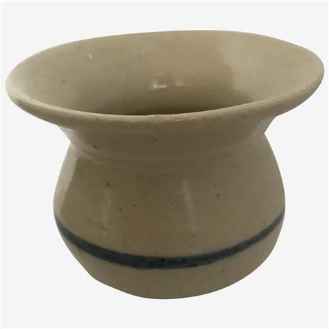 Miniature Pottery Spittoon/Cuspidor with Blue Stripe - Ruby Lane