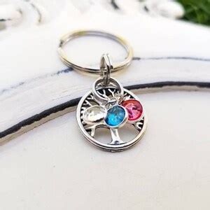 Family Tree Keychain, Birthstone Keychain, Gift for Mothers, Gift for Parents, Gifts for ...