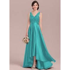 [US$ 116.00] A-Line V-neck Asymmetrical Tulle Bridesmaid Dress - JJ's House | Bridesmaid dresses ...