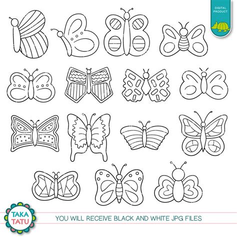 Butterfly Doodles Digital Stamp Black and White Clipart / - Etsy