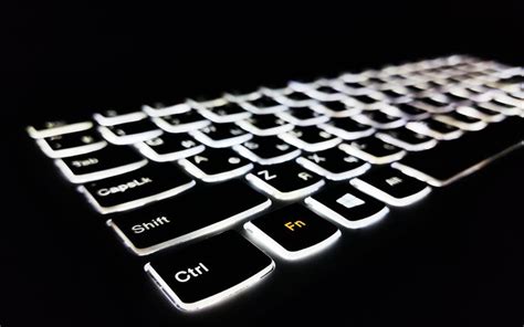 Download wallpapers keyboard with white backlight, keyboard on black ...