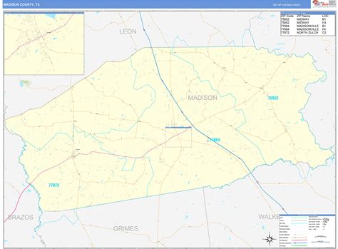 Madison County, TX Zip Code Wall Map Basic Style by MarketMAPS - MapSales