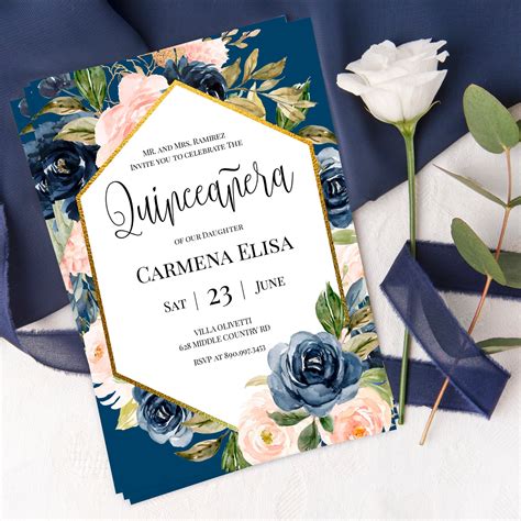 Navy Quinceanera Invitation Template Mis Quince Anos 15th - Etsy