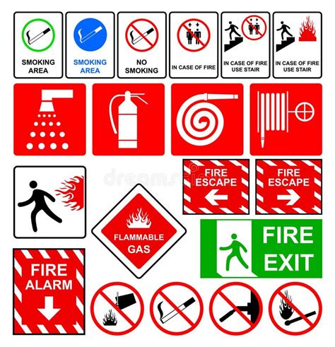 Fire Emergency Signs. Fire Safety Signs Icons with the Exit from the ...