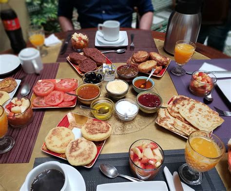 a table full of food and drinks on it