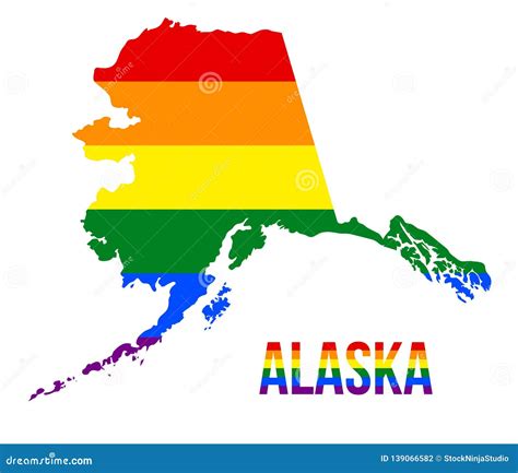 Alaska State Map in LGBT Rainbow Flag Comprised Six Stripes with Alaska ...