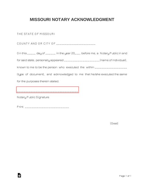 Free Missouri Notary Acknowledgment Form - PDF | Word – eForms