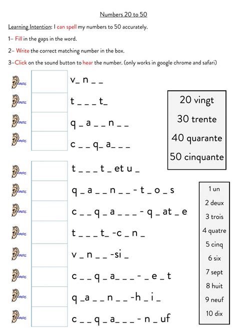 french numbers match printable french japanese - french numbers 1 20 worksheet by kathryn ...