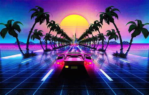 1080P Free download | Retro Neon Background Beautiful Vhs Palm Trees ...