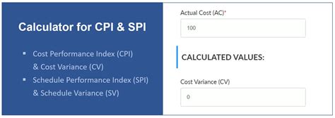 Calculator for Cost/Schedule Performance Index (CPI/SPI) & Variances - Project-Management.info