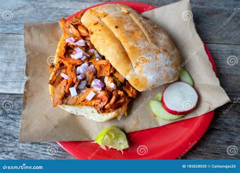 Mexican Food: Pork Sandwich Also Known As Torta Al Pastor Stock Photo ...