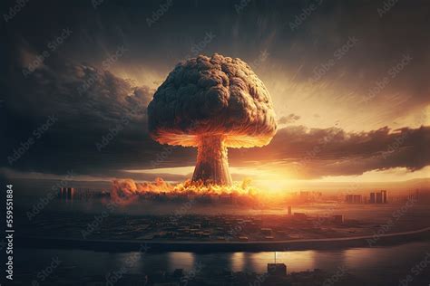 Huge nuclear bomb explosion, end of the world, doomsday in a post apocalyptic world, Generative ...