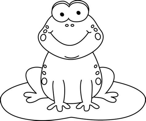 Black and White Cartoon Frog on a Lily Pad | Black and white cartoon, Frog coloring pages ...