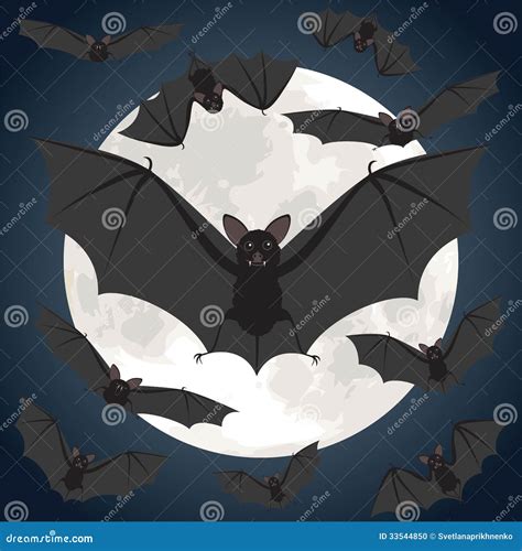 Bats Flying Over Moon Stock Photo - Image: 33544850