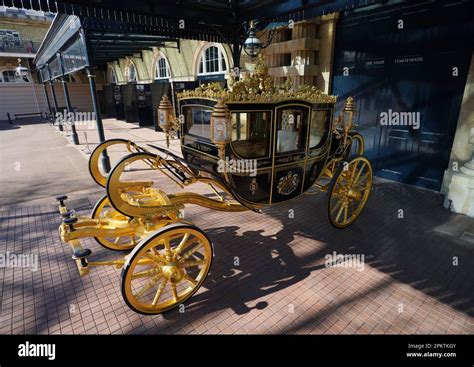 The Diamond Jubilee State Coach on display at the Royal Mews in Buckingham Palace, London, ahead ...