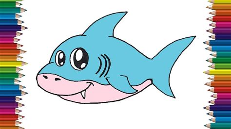 Cute Baby Shark Drawing / How to draw and colour ~ a cute baby shark simple and easy. - Bansos Png