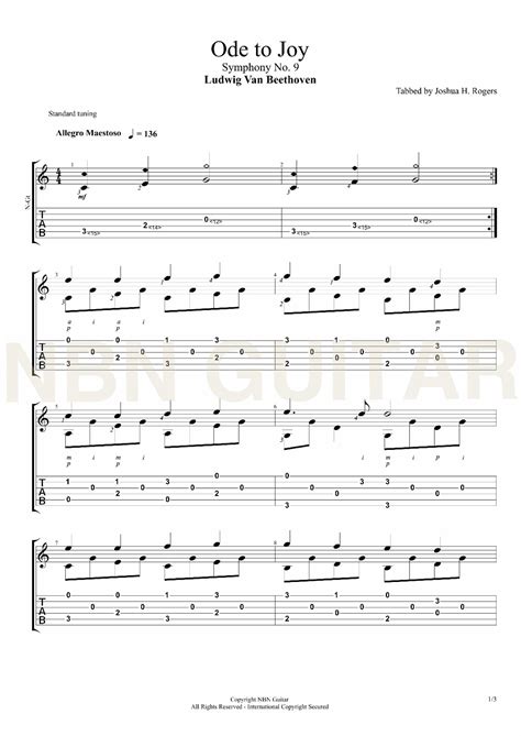 Ode to Joy - Beethoven (Sheet Music & Tabs) | Ode to joy, Guitar tabs songs, Guitar lessons songs