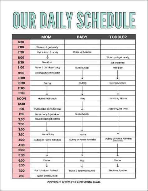 Printable Baby Daily Routine Template - pic-leg