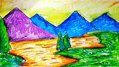 Hill scenery drawing with Oil Pastel colors | Oil pastel colours, Scenery drawing with oil ...