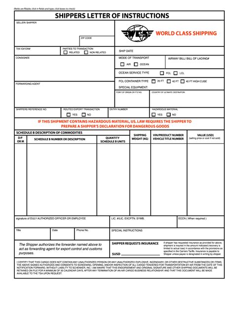 Shipping Instructions 2020-2021 - Fill and Sign Printable Template Online | US Legal Forms