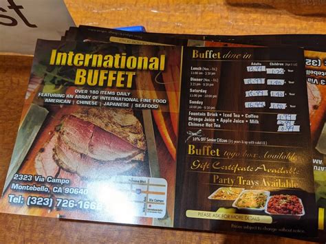 Menu at International Buffet restaurant, Montebello