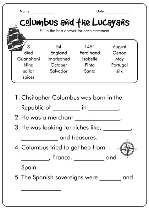 Christopher Columbus Printable Activities