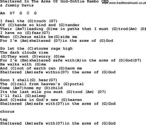 Christian Childrens Song: Sheltered In The Arms Of God-Dottie Rambo Lyrics and Chords