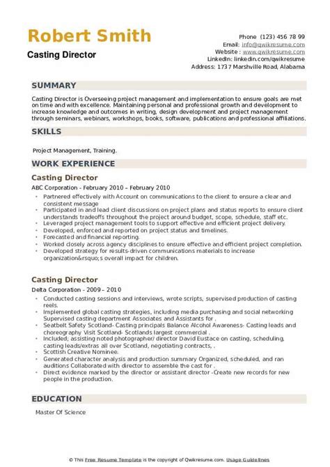 Casting Director Resume Samples | QwikResume