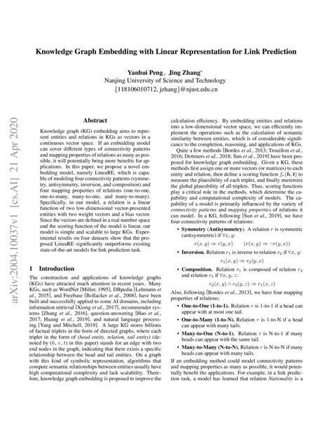 Knowledge Graph Embedding with Linear Representation for Link Prediction | DeepAI