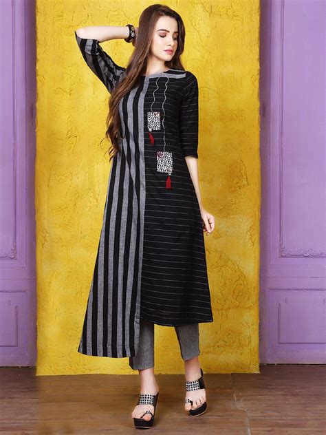 Shop Black grey silk stripe pattern kurti online from G3fashion India. Brand - G3, Product code ...