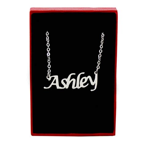 ASHLEY Silver Tone Name Necklace Personalized Jewelery Free Gift Box ...