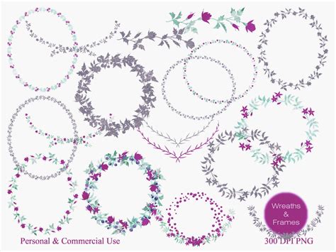 WATERCOLOR FLORAL WREATH Clipart Commercial Use Clip Art | Etsy