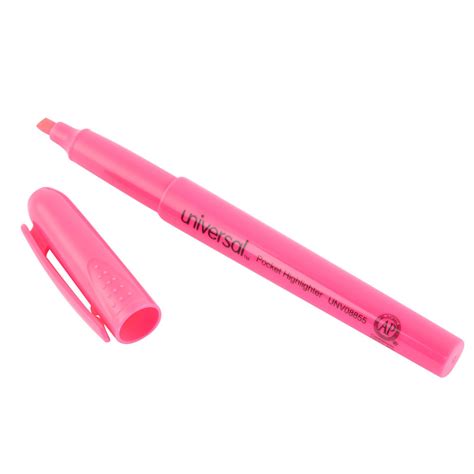 Universal UNV08855 Fluorescent Pink Chisel Tip Pen Style Highlighter with Pocket Clip - 12/Box